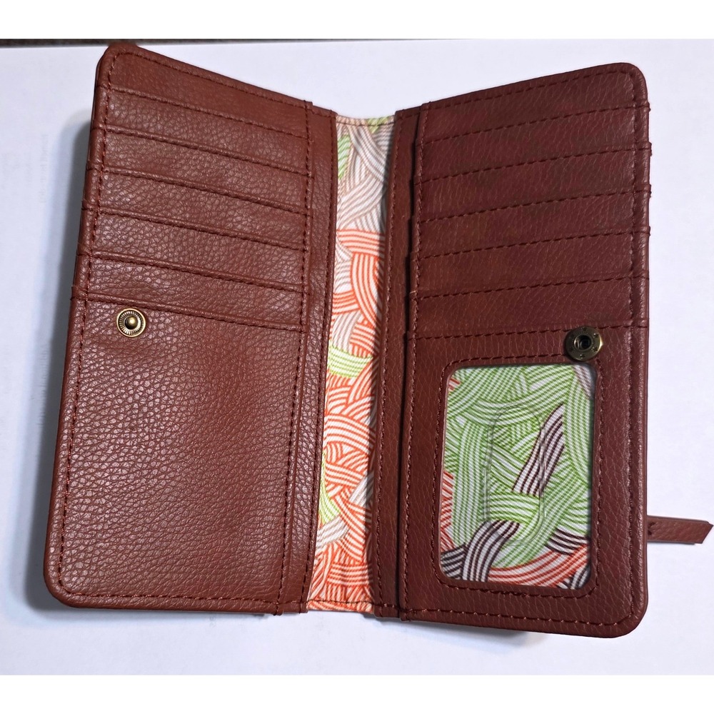 The Sak Iris Large Slim Bifold Wallet Brown Leather Gold Studded Cognac Two-Tone - Picture 3 of 7